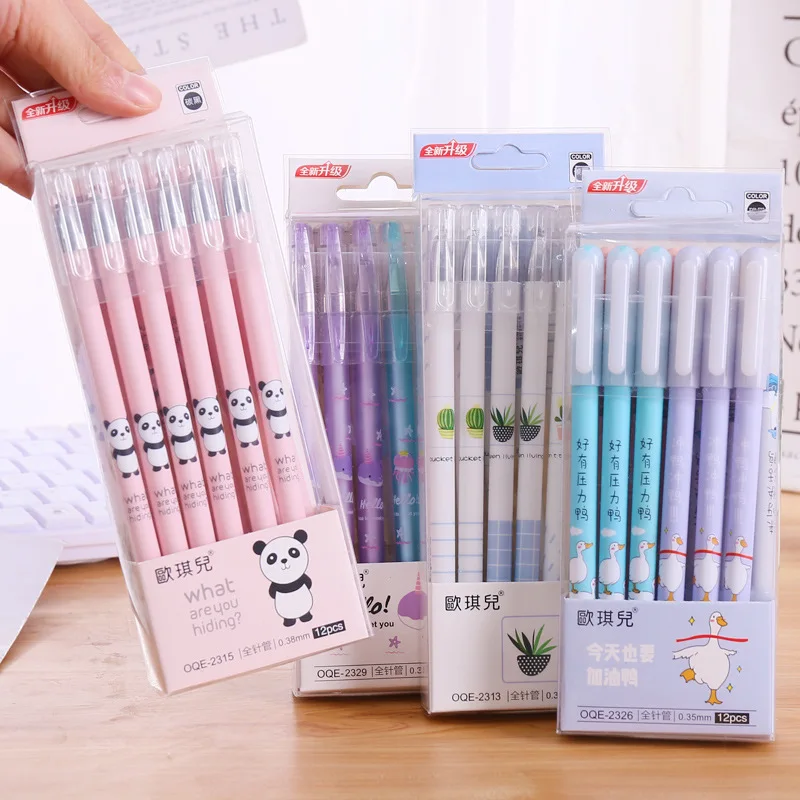 

48 pcs/lot Cartoon Panda Duck Cactus Gel Pen Cute 0.38mm black ink Neutral Pen School writing Supplies Promotional Gift