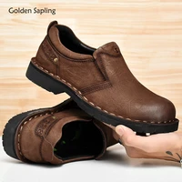 golden sapling vintage loafers genuine leather mens casual shoes breathable driving flats retro fashion sewing men leisure shoe