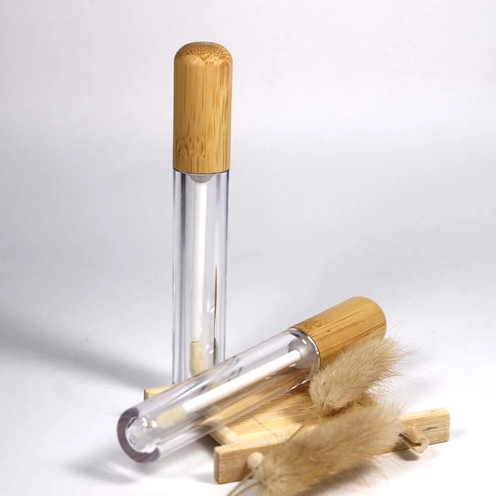 

6ml Plastic Transparent Lip Gloss Tube with Bamboo Wood Lid Cosmetic Lipgloss Packaging Container