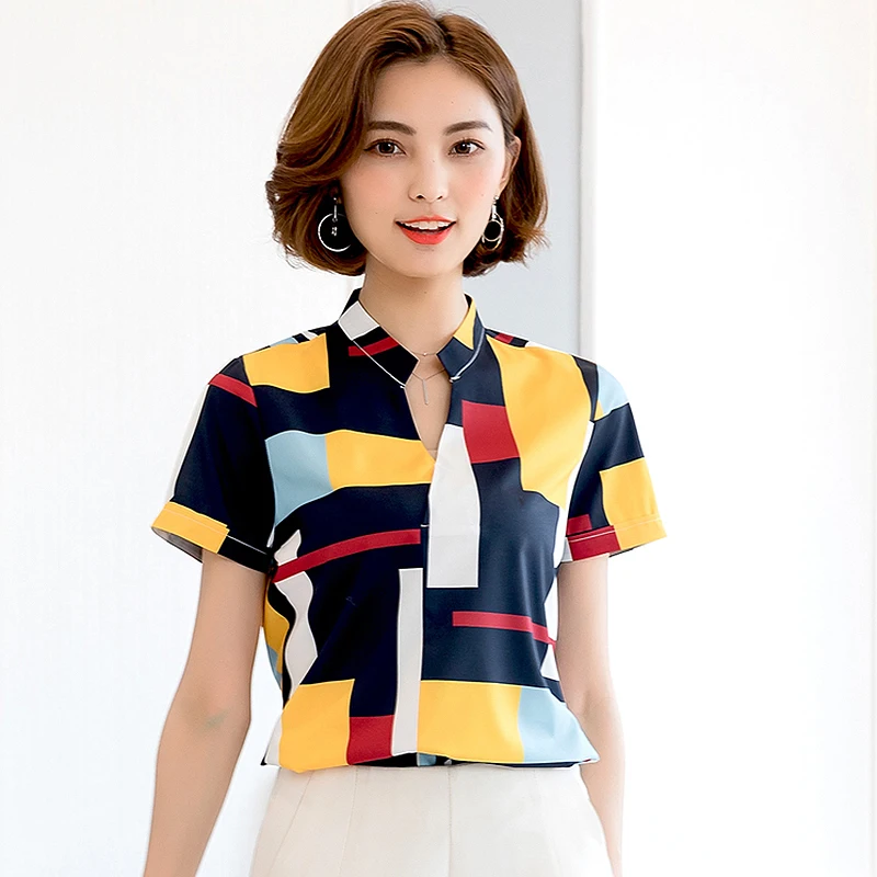 

BETHQUENOY Plus Size Blouse Women Ladies Tops 2021 Summer Vintage Chiffon Shirts Short Blusas Camisas Mujer Chemisier Femme