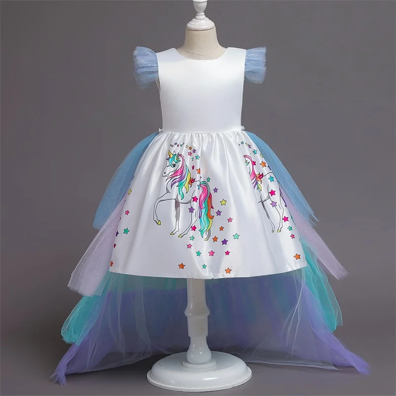 Unicorn Dress for Girls Tutu Rainbow Princess Dresses Kids Party Gorgeous Backless Gown Unicornio Theme Cosplay Costume | Детская одежда