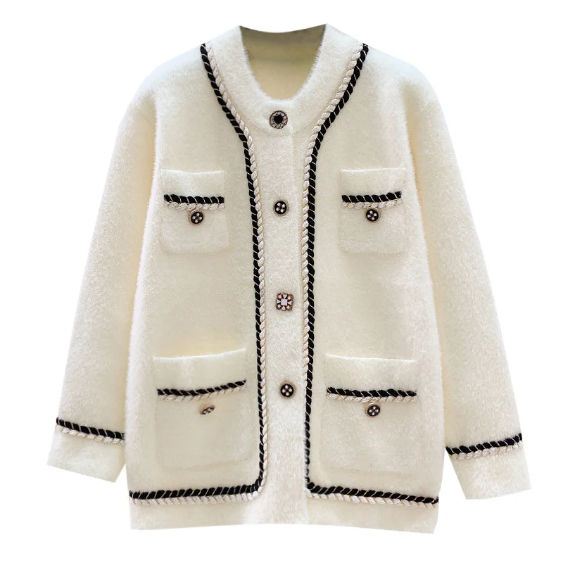 

2020 Winter Sweater Fashion Lady Faux Mink Fur Trendy Tops Bottom INS Classic Black White Women Cardigans