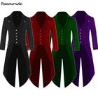 Мужские костюмы в викторианском стиле для взрослых, черная, красная искусственная куртка, плащ в стиле стимпанк, наряд, готическое пальто, униформа