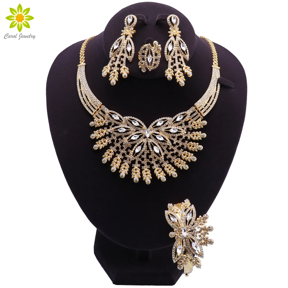 

Dubai Gold-color Jewelry Set Romantic High quality Fashion Wedding Nigeria Africa Beads Necklace Earrings Bracelet Ring Set