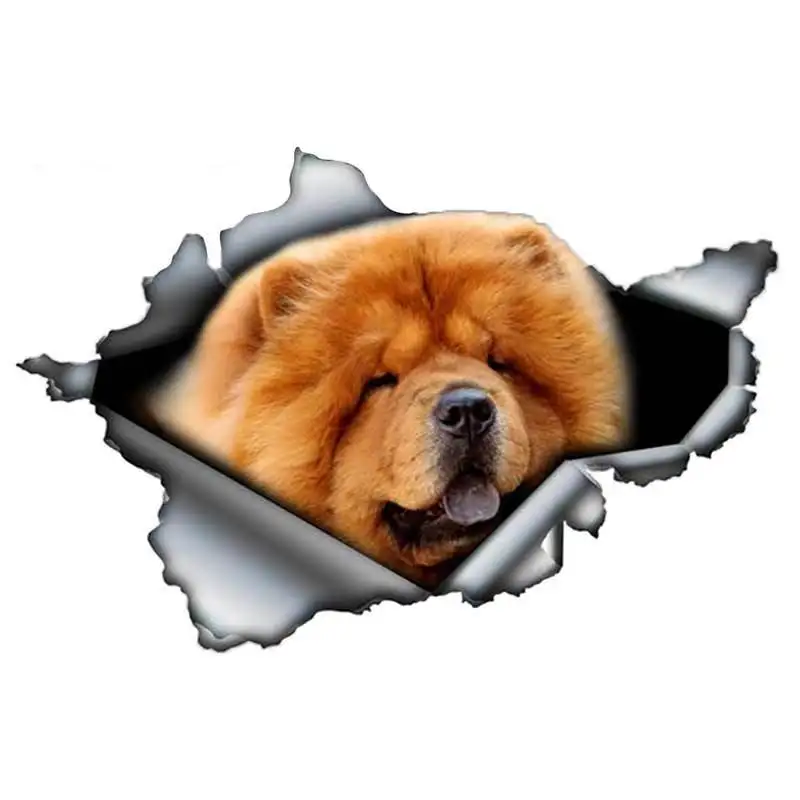 

13cm X 8.8cm 1 Pcs Red Chow Chow Car Sticker Torn Metal Decal Reflective Vinyl Dog Stickers Personality Car Decoration