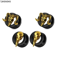 leosoxs 1 pair new 3d sheep bird head pulley ear expansion black ear expander auricle earrings ear tunnels piercing