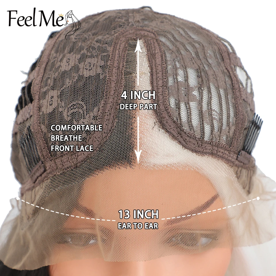 

FEEL ME HAIR Half White Half Black T Part Lace Wig Synthetic Wigs For Women Two Tone Heat Resistant Fiber Cosplay Wig