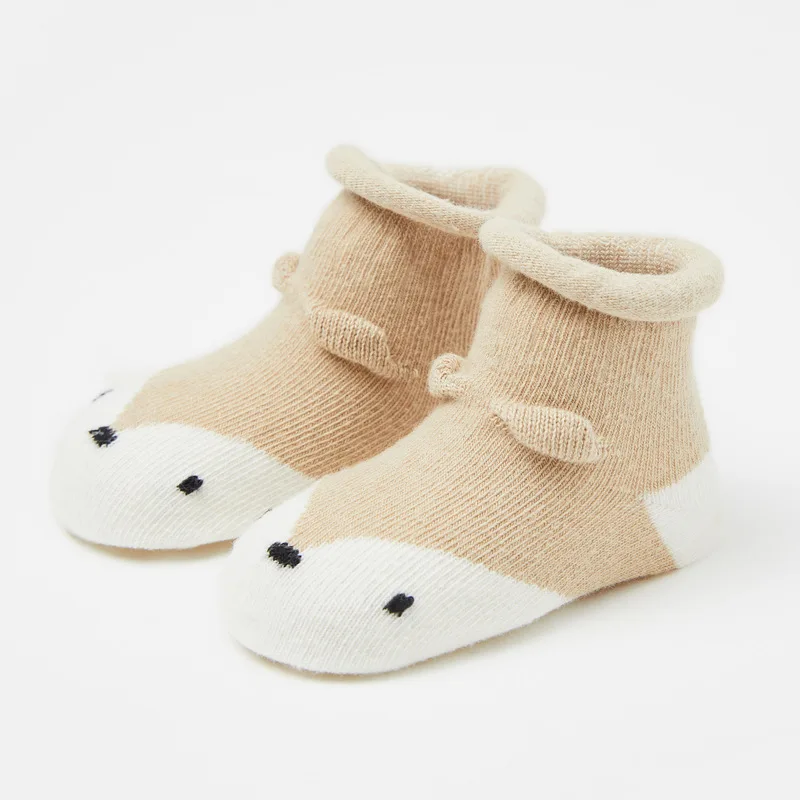 Khaki fox Горячо! Новинка года; милые носки для малышей хлопковые нескользящие носки; сезон лето-осень мягкие носки-тапочки для новорожденных мальчиков и девочек - Цвет: Khaki fox