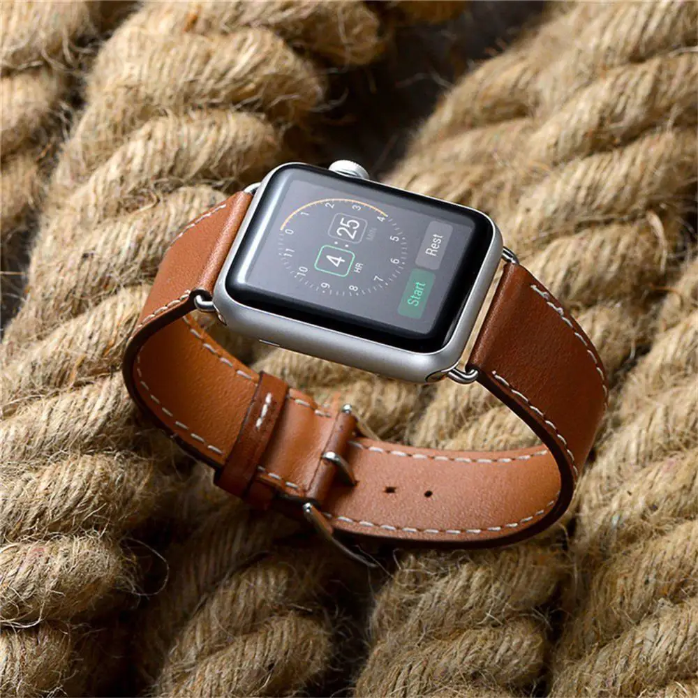 Кожаный ремешок для Apple Watch Band 44 мм 40 42 38 одинарный и двойной браслет iwatch Series 6 se 5 4