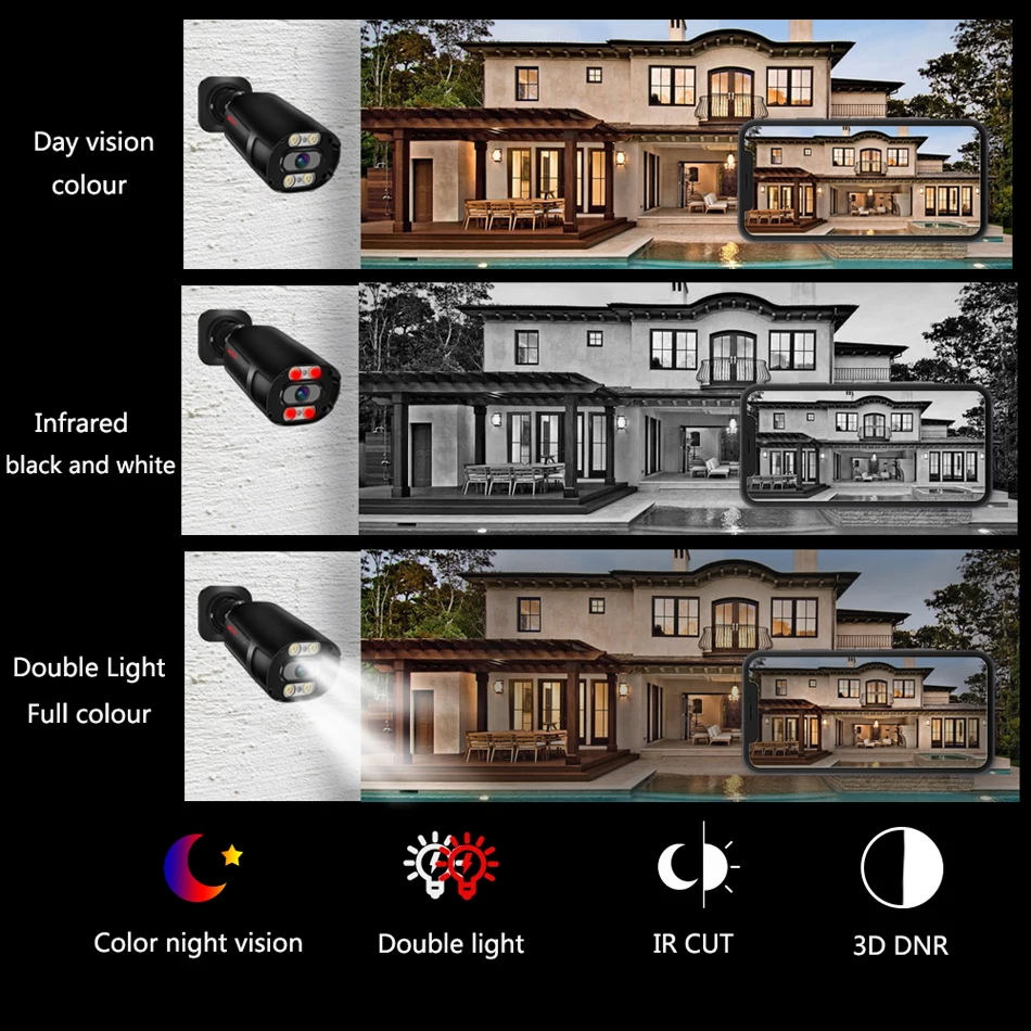HD 4K 8MP PoE IP Camera Metal CCTV Security Street Outdoor Indoor Onvif Double Light Human Detection Color Full Night Vision Cam |