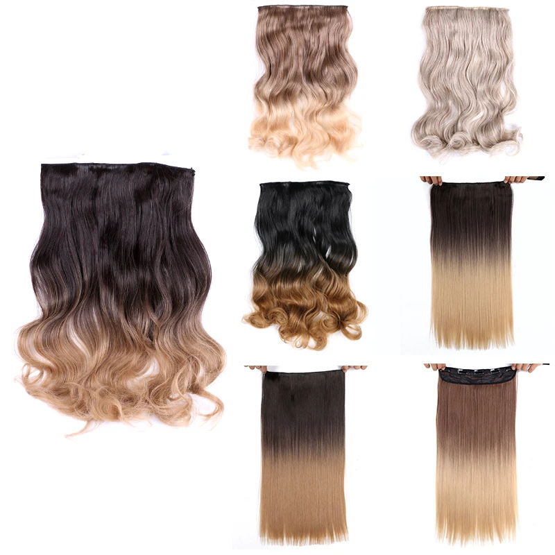 Синтетические волосы для наращивания на 5 клипсах Омбре кудрявые блонд