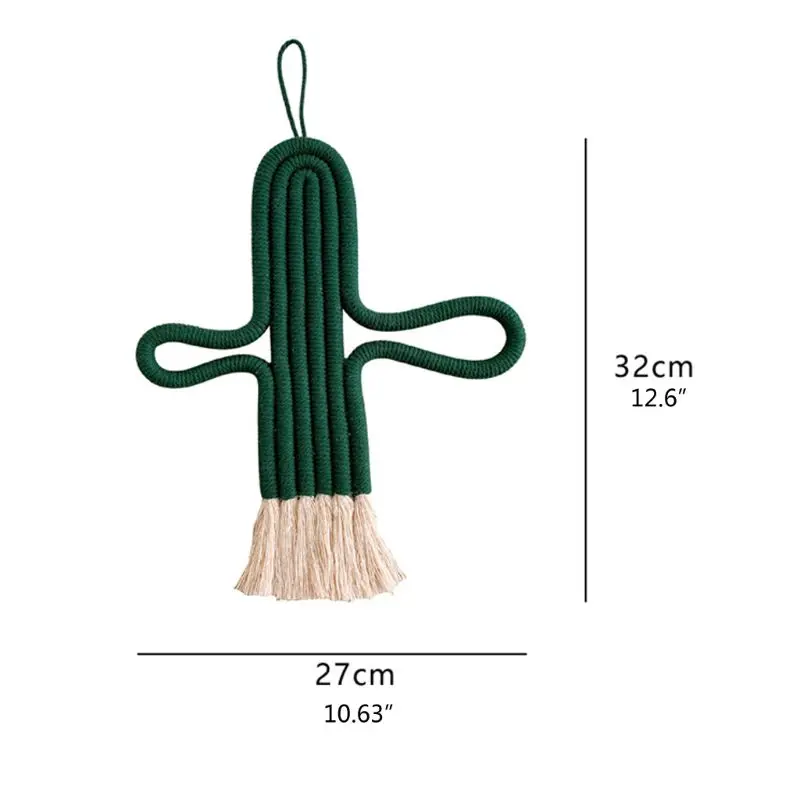 

OOTDTY Macrame Wall Hanging Home Decoration Accessories Cactus Charm Car Hand-woven Tapestry Wall Hanging Boho Decor
