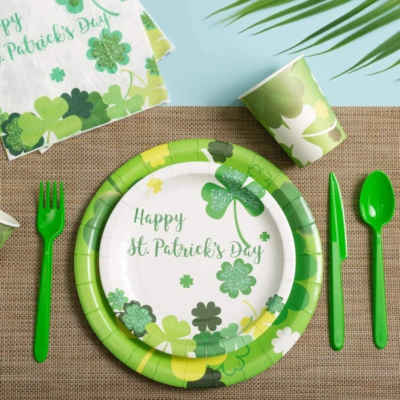 

Irish National Day St. Patrick’s Day Party Decoration Disposable Tableware Set Party Supplies Plate Napkin Cup Balloons