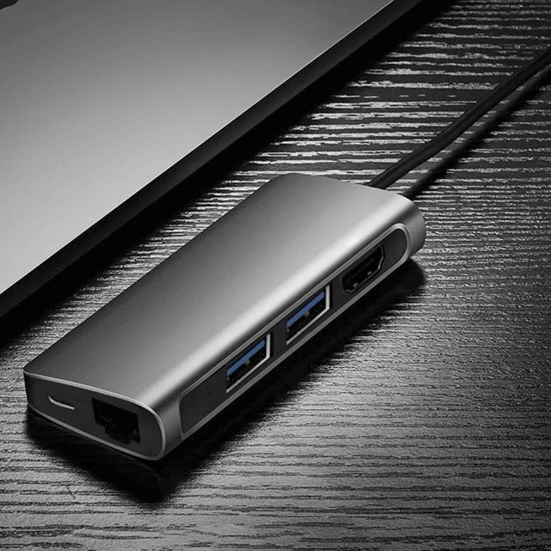 Адаптер 7 в 1 TC71N TYPE C для USB 3 0x2 + HDMI SD/TF кардридер RJ45 серебристо серый|Сетевые