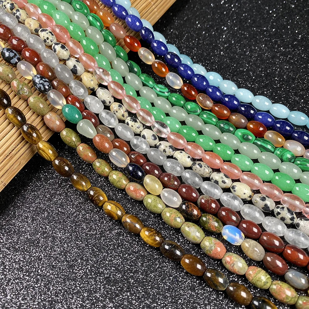 

44Pcs Rice-Shaped Semi-Precious Stone Natural Beads Charm Making for Jewelry DIY Bracelet Necklace Accessories Size 6x9mm