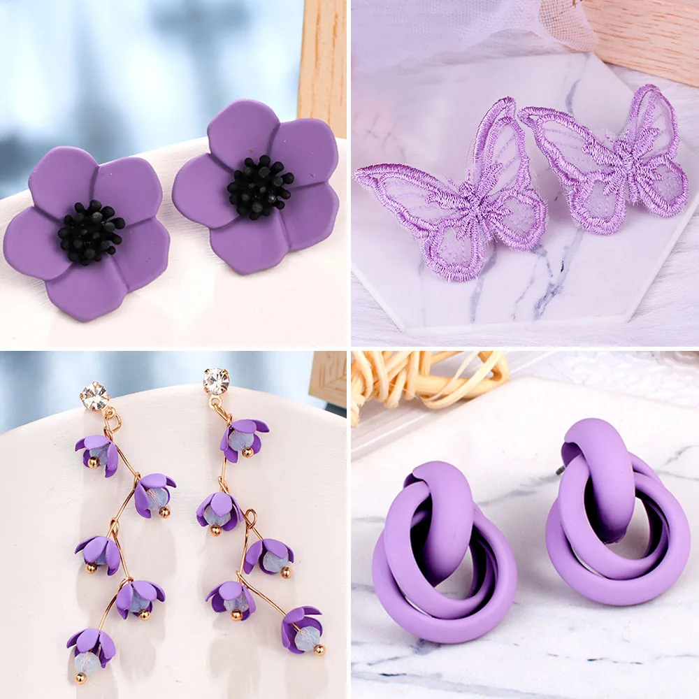 

New 2020ZA Trendy sweet lovely heart fine Purple Butterfly Flower Dangle Drop Earrings For Women Statement Fashion Gifts Jewelry