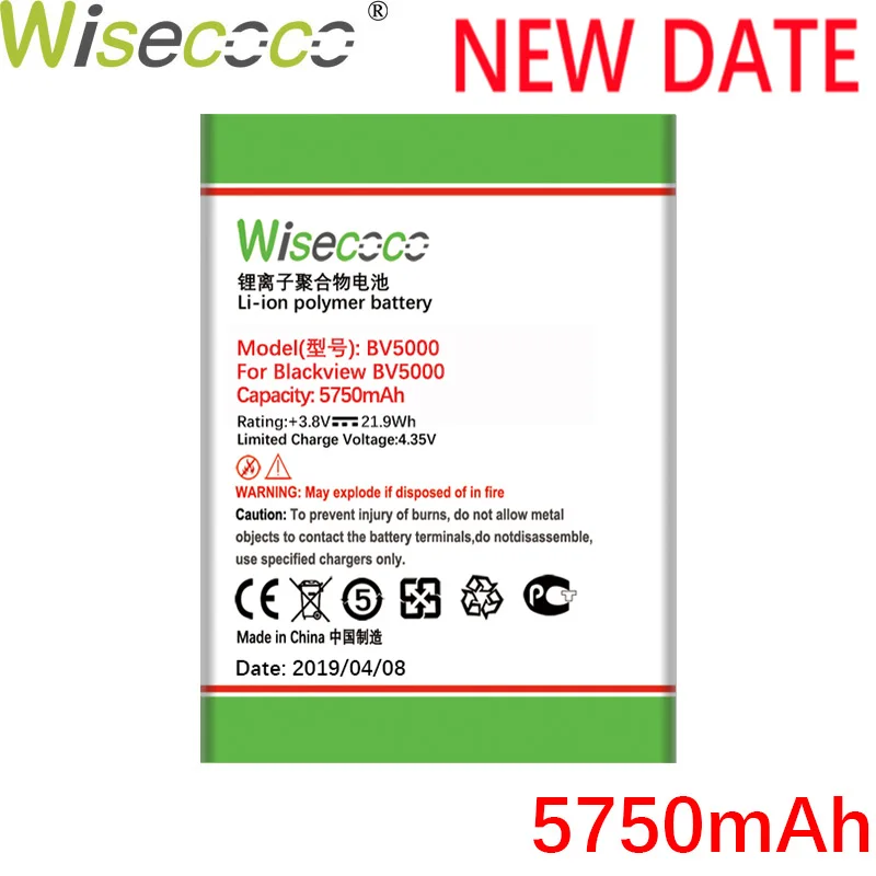 Wisecoco BV5000 5750 мАч Новая Мощная батарея для Blackview BV 5000 Замена аккумулятора телефона+ номер отслеживания