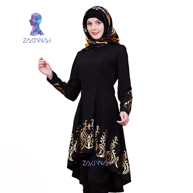 ZK009 модный мусульманский однотонный топ с горячей штамповкой и позолоченным