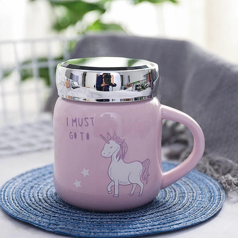 Pattern Mug with Lid Cute Cartoon Mugs Mirror Cover Ceramic Cup Single Layer Korean Creative Drinkware | Дом и сад