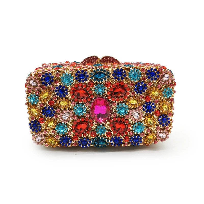 

Luxury Wedding Prom Yellow Crystal Clutch Bag Multicolored Diamond Blue Purse Fashion Women Dinner Dress Clutches Party Handbags