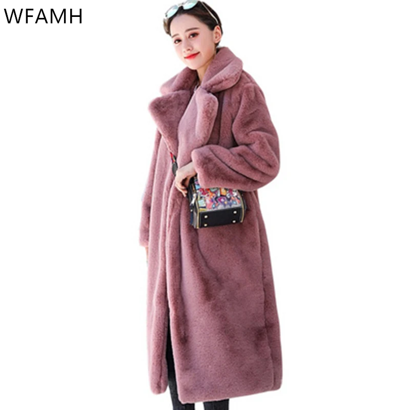 Winter Women High Quality Faux Rabbit Fur Coat Luxury Long Loose Lapel Over Thick Warm Plus Size Female Plush Coats
