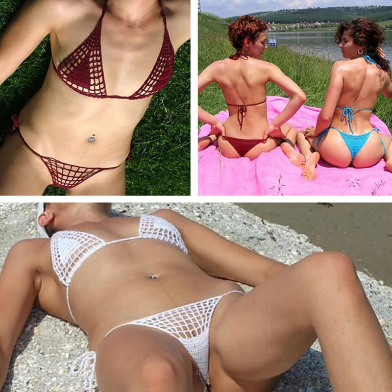 Ручной работы крючком микро бикини G стринги пляжные купальники 2019 горячая