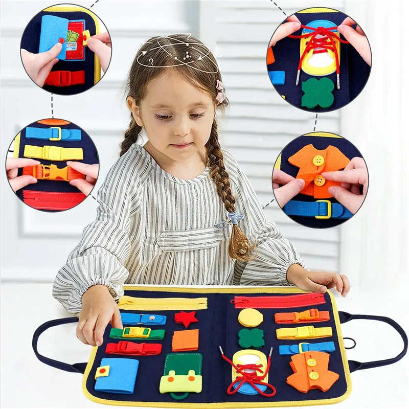 kids montessori toy baby busy board buckle training game early educational sensory board learning basic life skills teaching toy free global shipping