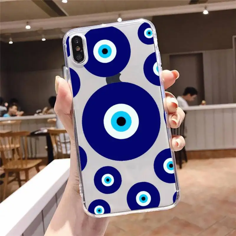 

Evil eye blue pattern Luxury Phone Case Transparent for iPhone 6 7 8 11 12 s mini pro X XS XR MAX Plus