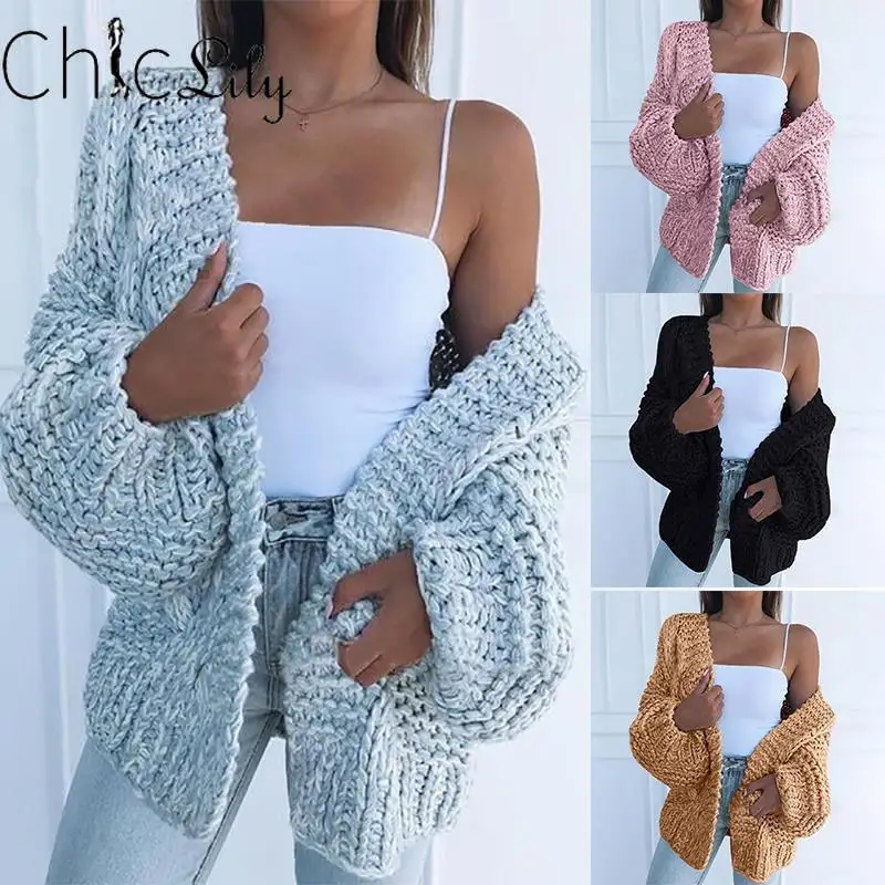

Chiclily Solid Color Knitted Comfy Sweaters Mohair Cardigan Flat Knitted Scarf Collar Open Stitch Winter Clothes Women