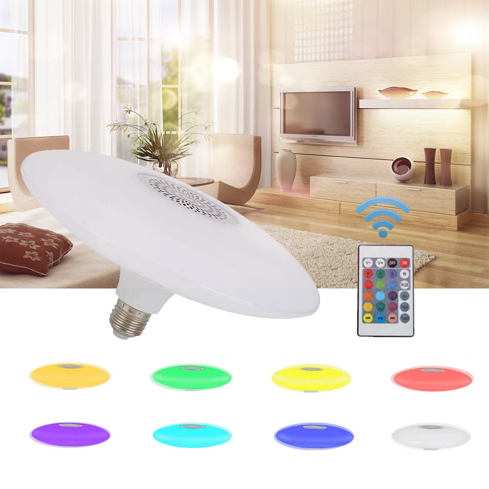 

Smart RGB Bluetooth Music Player UFO Bulb Speaker E27 Lamp LED Dimmable Smart Light Bulb Music Lamp With Remote For Home Party