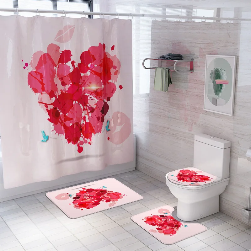 4Pcs Non-Slip Toilet Cover Set Bathroom Shower Curtain Door Cushion Decorative Seat Water Tank Carpet | Дом и сад