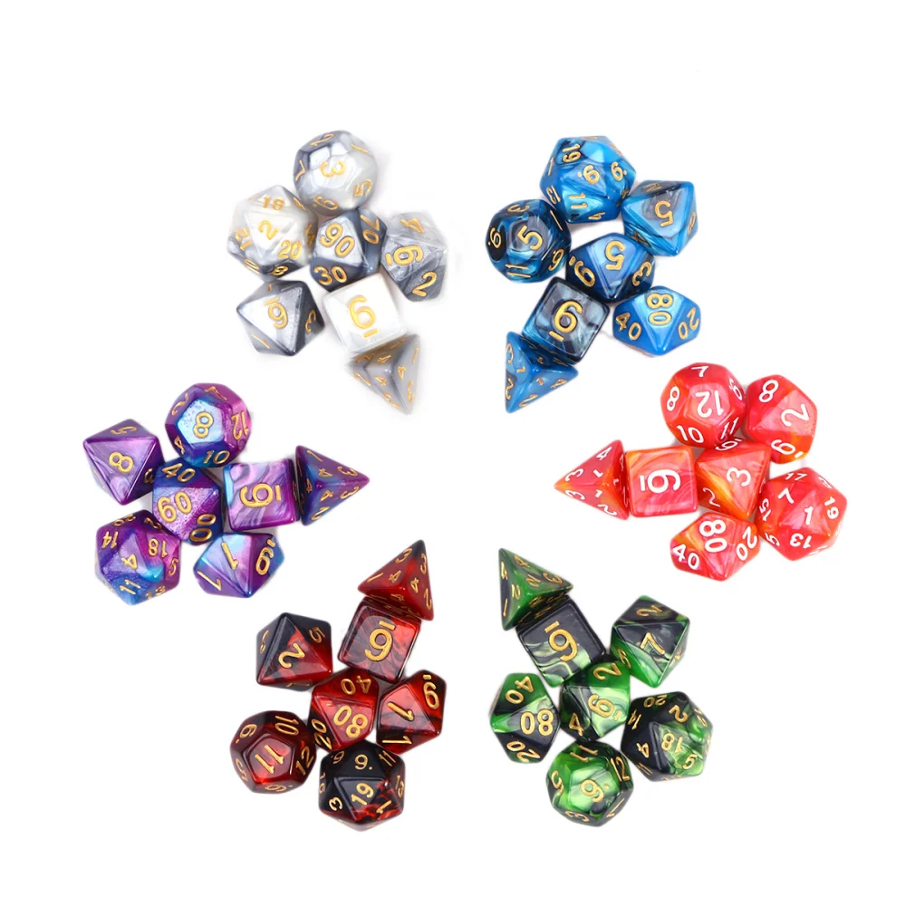 

42 Pieces(6 x 7 Sets) Double-Colors Polyhedral Dice Acrylic Number Game Dice Set for Dungeons and Dragons Party Math Role Table