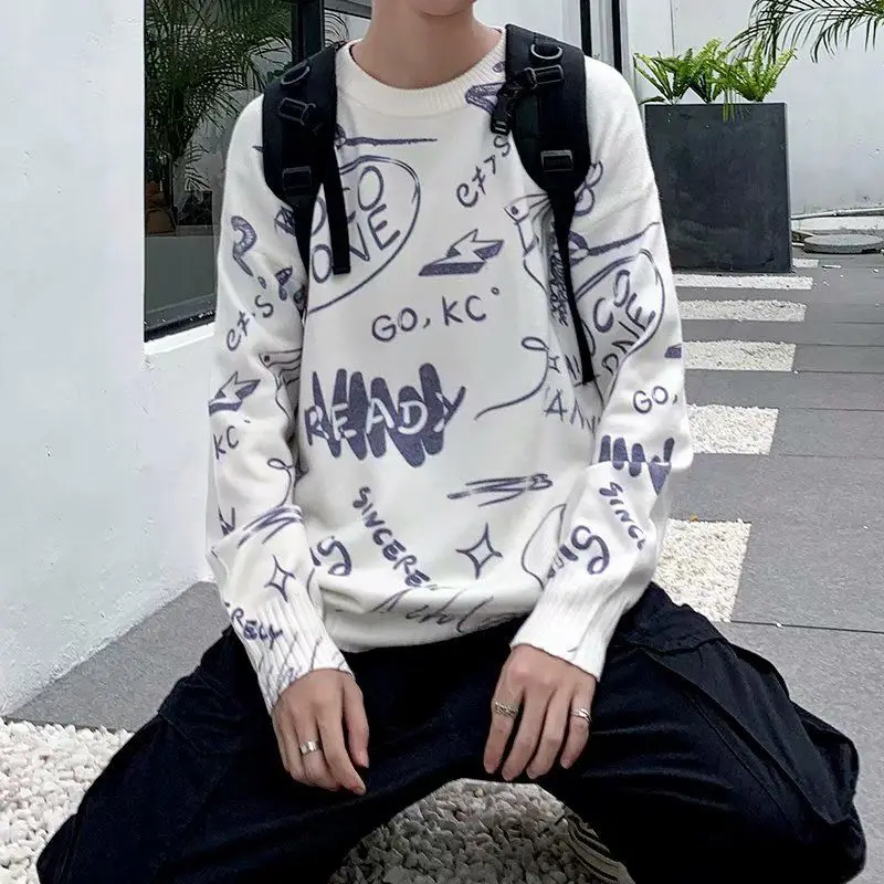 

2020 Pullover men's Hong Kong Style outer wear autumn and winter knitwear coat loose and versatile top