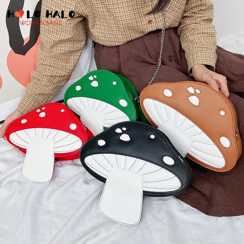 

Kawaii, дизайнерская модная Наплечная Сумка с красными грибами для девушек, женская сумка из искусственной кожи, сумка через плечо с цепочкой, ...