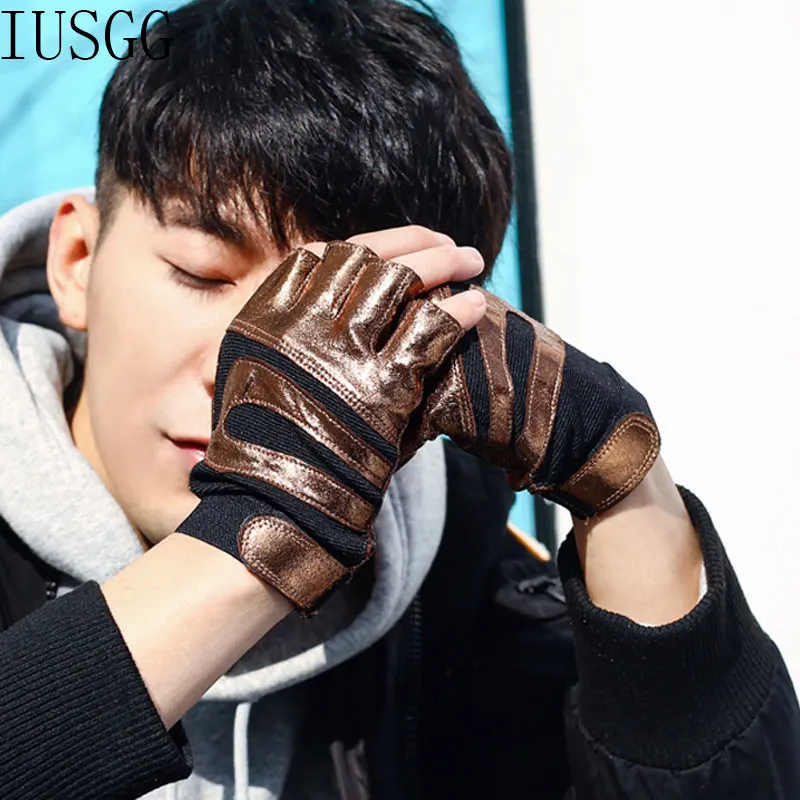 

Sheepskin Genuine Leather Gloves Combat Half Finger Glove Anti Skid Fitness Workout Hip-Hop Nightclub Dancing Gloves Cycling