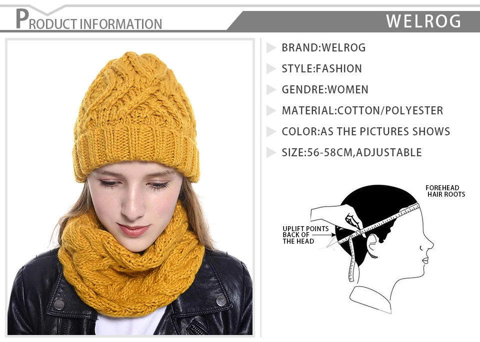 WELROG Winter Beanie Hat and Scarf Set for Women Autumn Casual Hat Ring Scarves Hat Knit Skullies Beanies Hats for Girls