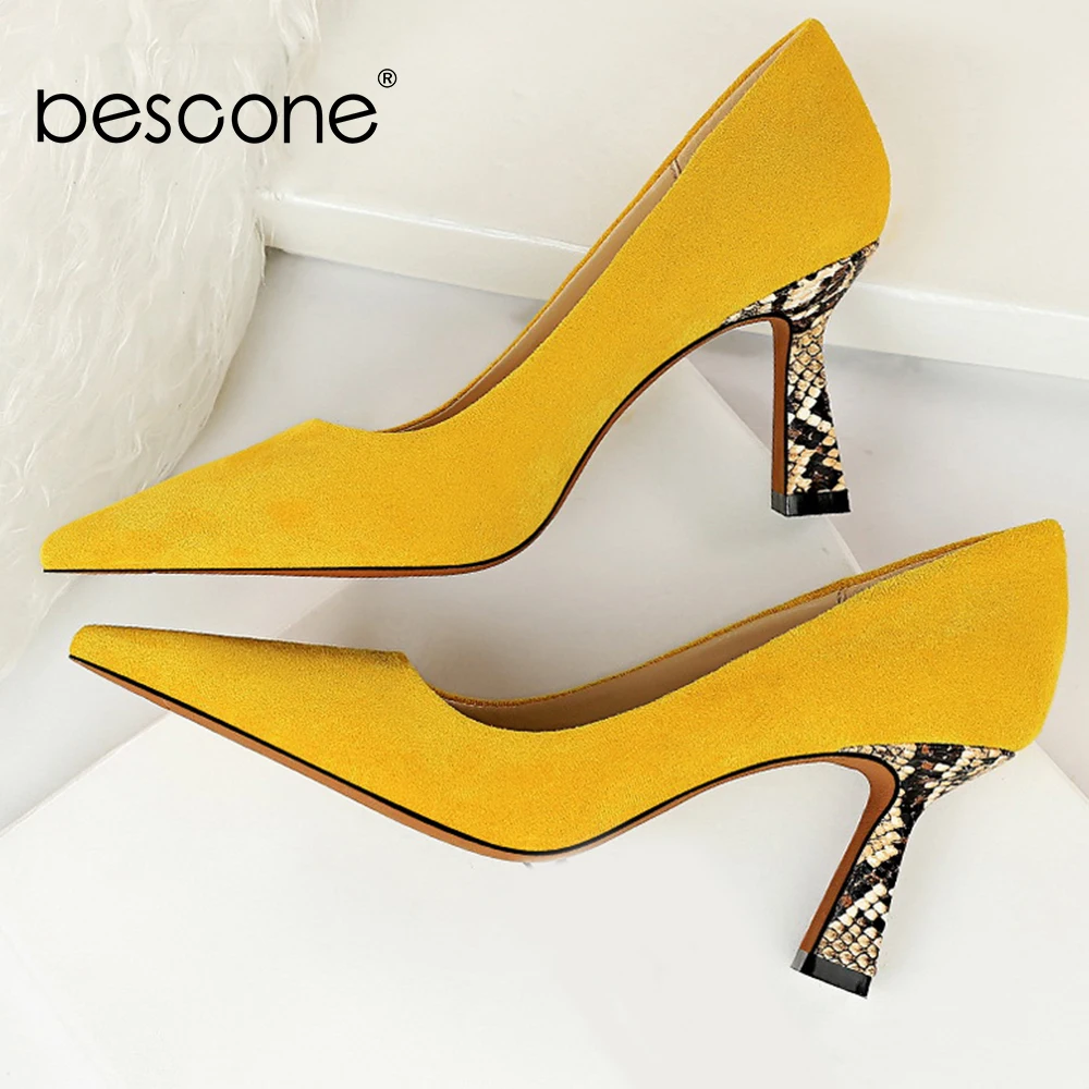 Женские офисные туфли-лодочки BESCONE высококачественные туфли с острым носком на