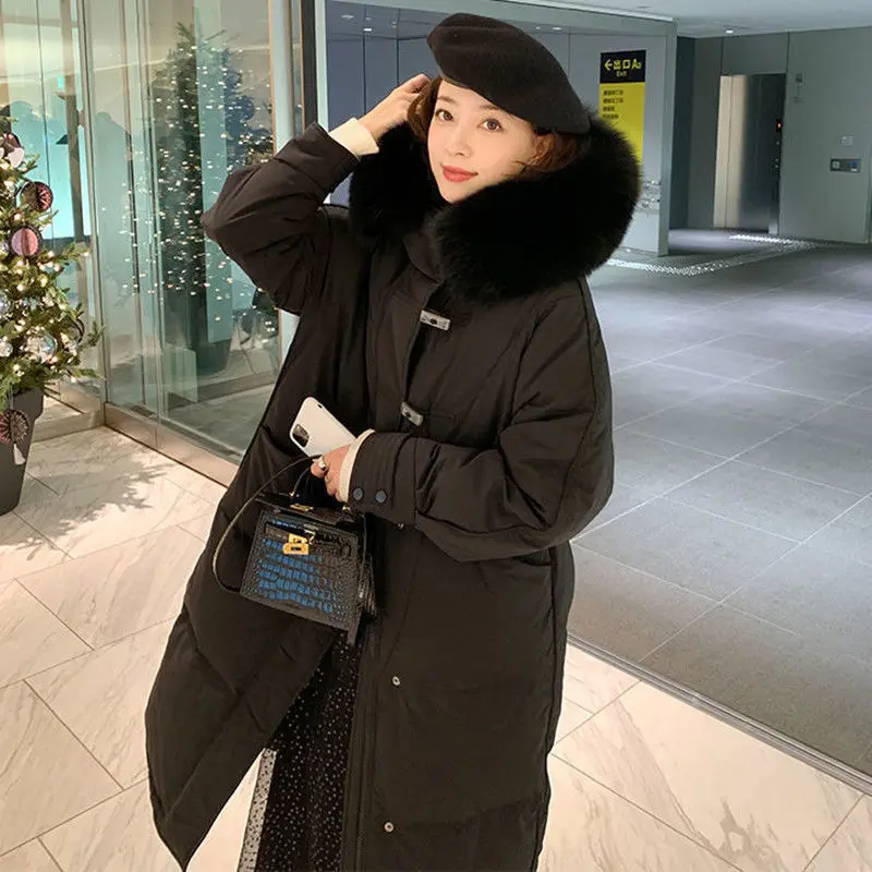 Женский Винтажный Длинный пуховик на 90% белом утином пуху свободное толстое