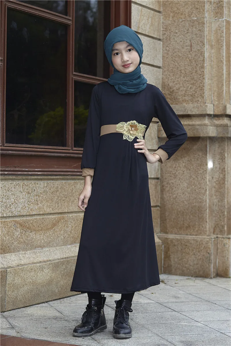 

Muslim Girl Dress Kimono Long Dress for Children Islamic Clothing Solid Color Kawaii Sweat A-line Dress Dubai Arab Muslim Kids