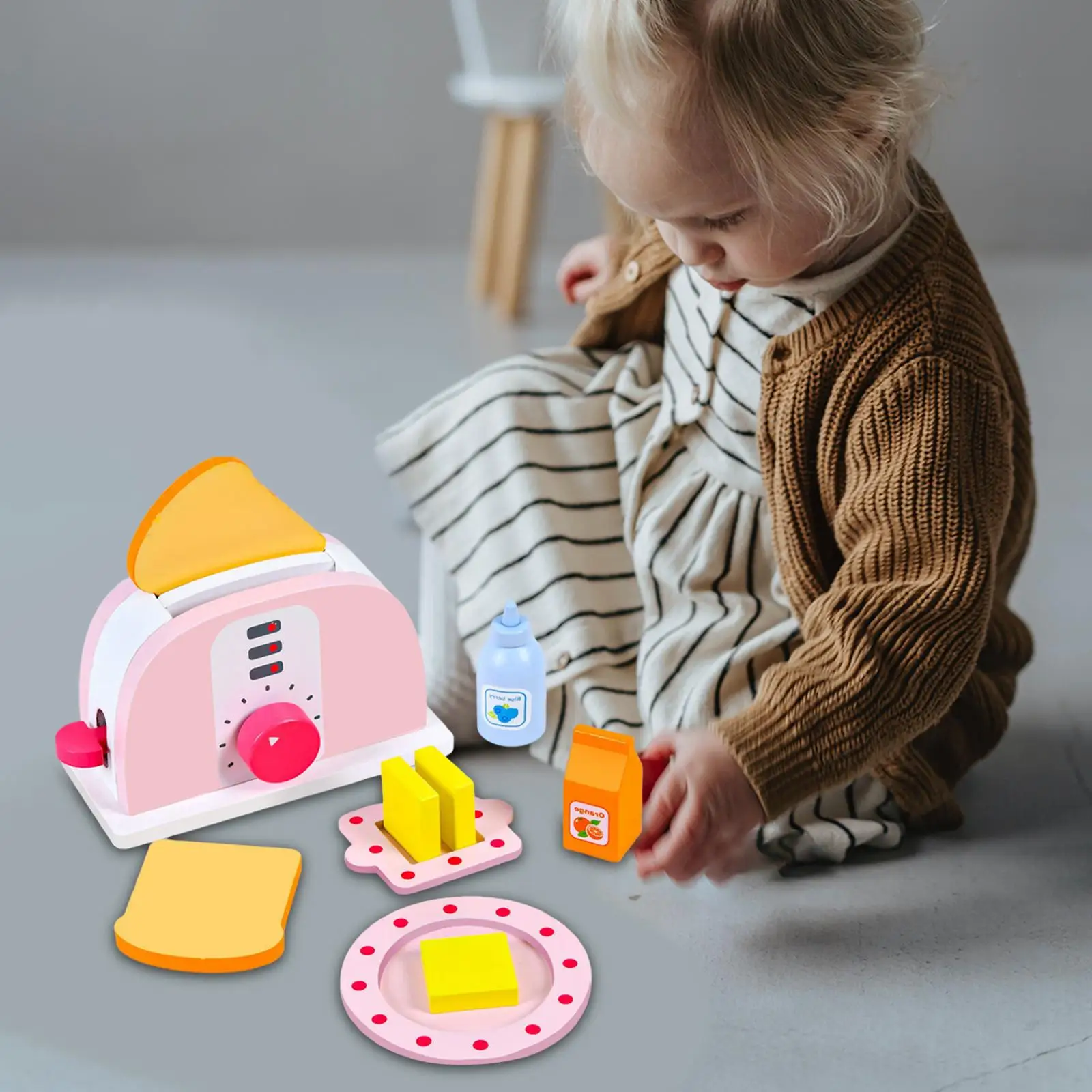 

Wooden Toaster Toys Set with Accessories Early Learning Bread and Butter Simulation Fun 10Pcs Bread Machine for Age 3 Years & up