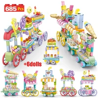 685pcs city street view 6 in 1 ice cream shop mobile cart building blocks friends candy shop figures bricks toys for girls gifts
