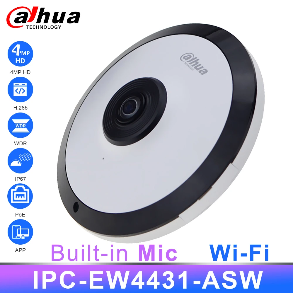 Камера видеонаблюдения Dahua Fisheye HD 4 МП IP панорамная Wi Fi IP67 H.265 PoE разъем для