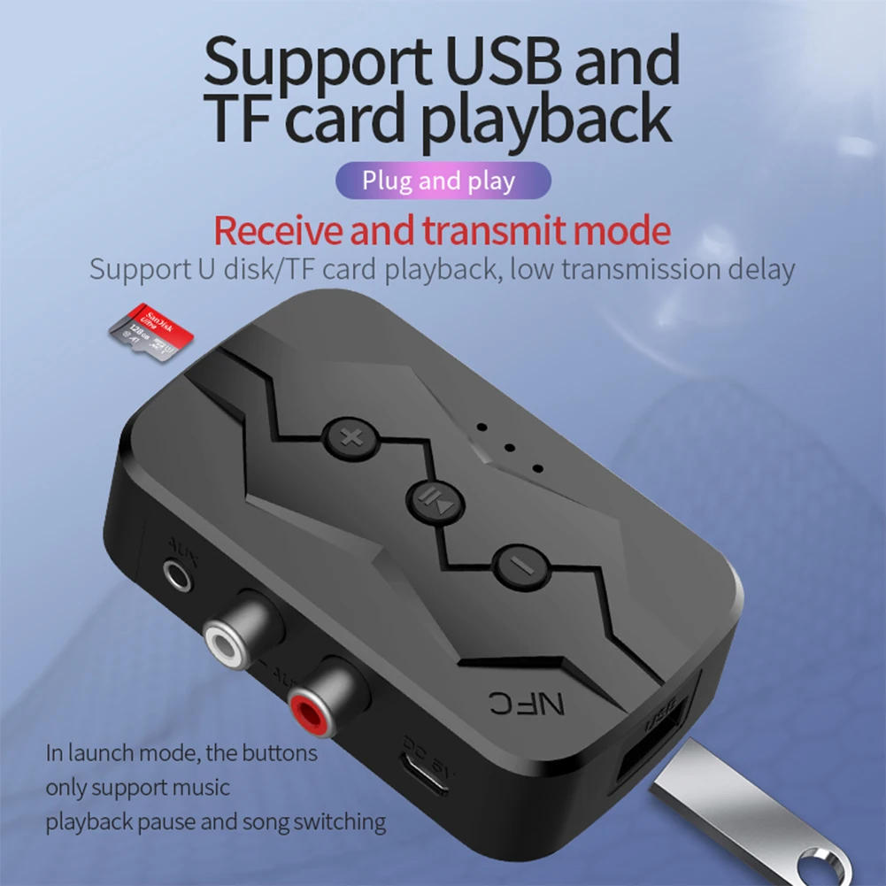 NFC Bluetooth-совместимый 5 0 передатчик приемник SD U диск RCA 3 мм AUX беспроводной аудио