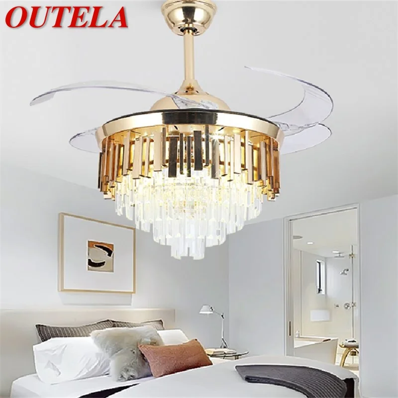 

OUTELA Ceiling Fan Light Invisible Luxury Crystal LED Lamp With Remote Control Modern For Home