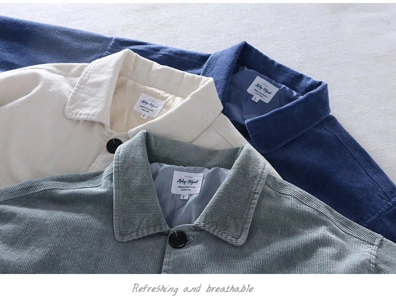 Schinteon Men Corduary Loose Jacket Autumn Mid-Length Outwear Casual Turn-down Collar Top Fashion High Quality New