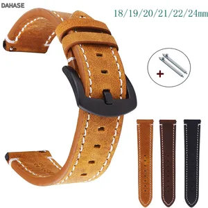 Ремешок из натуральной кожи для наручных часов, черный металлический браслет для мужчин и женщин, 18 мм 19 мм 20 мм 21 мм 22 мм 24 мм