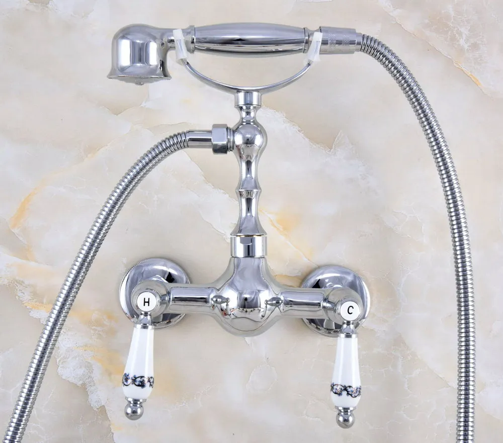 

Современный Серебристый, хромированный, латунный, двухрычажный/настенный смеситель для ванны с креплением на стену, с гибким шлангом 1500 мм, смеситель 2tf833