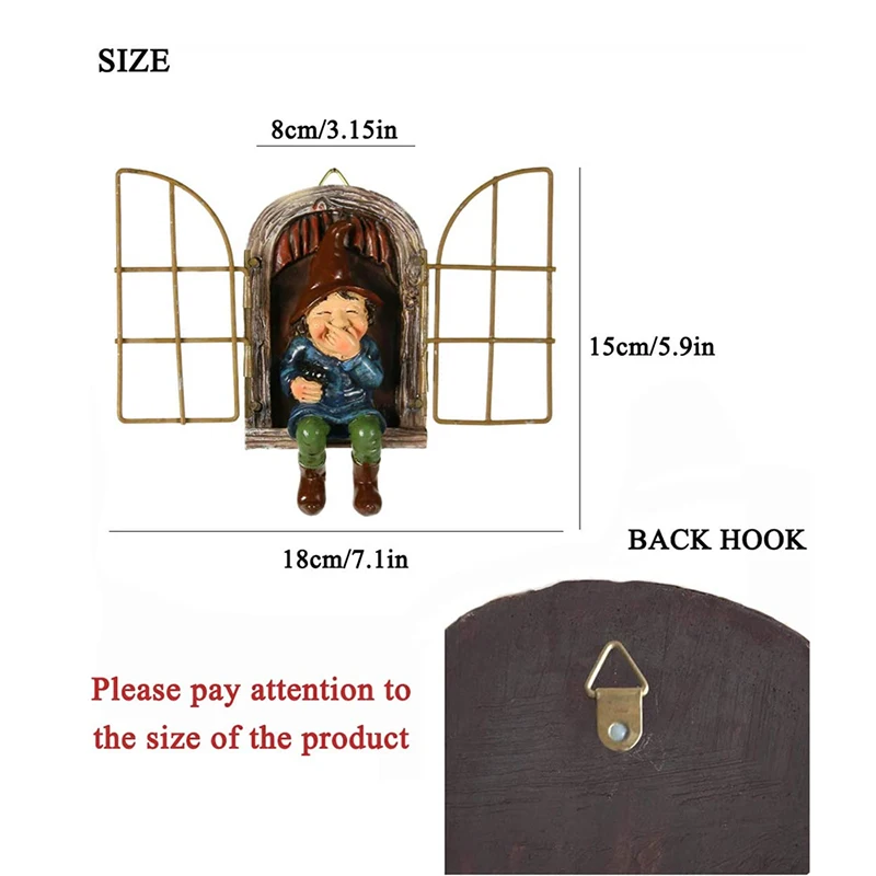 

Elf Out The Door Garden Gnome Statue Peeker Tree Hugger Dwarf Doll with Window Funny Resin Craft Yard Art Outdoor Decoration