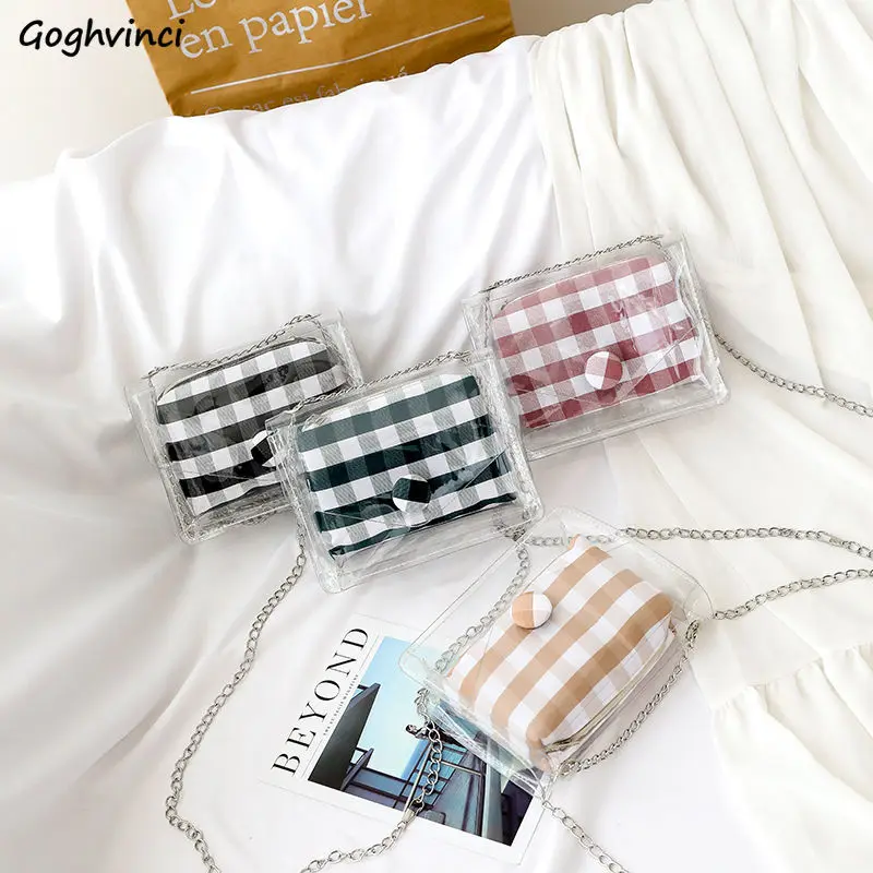 

Women Transparent Bags PVC Composite Bag Plaid Mini Chain-bag Cross-body Students Cute All-match Messenger Single-shoulder Jelly