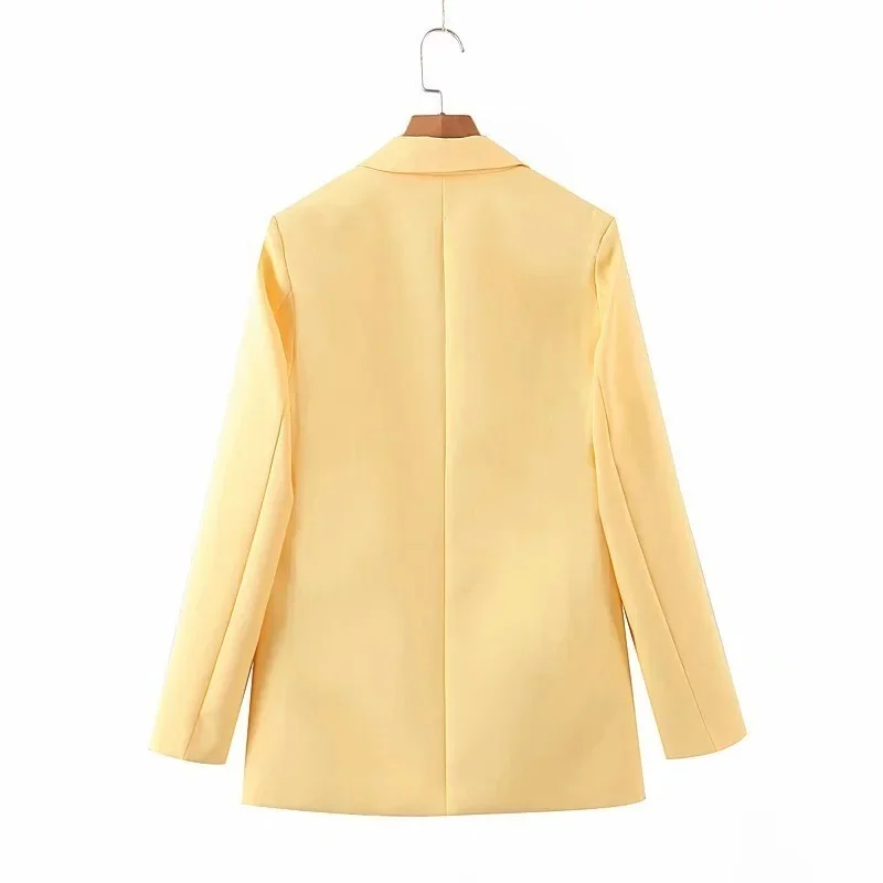 

Yellow British Style Blazer 2021 Women Solid Colors Double Breasted Casual Office Blazer Suit New Fashion Work Commute Clothing